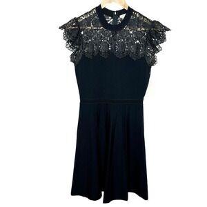 Shoshanna Lace Knit Sandra Dress Black Womens M Whimsigoth Event Formal
